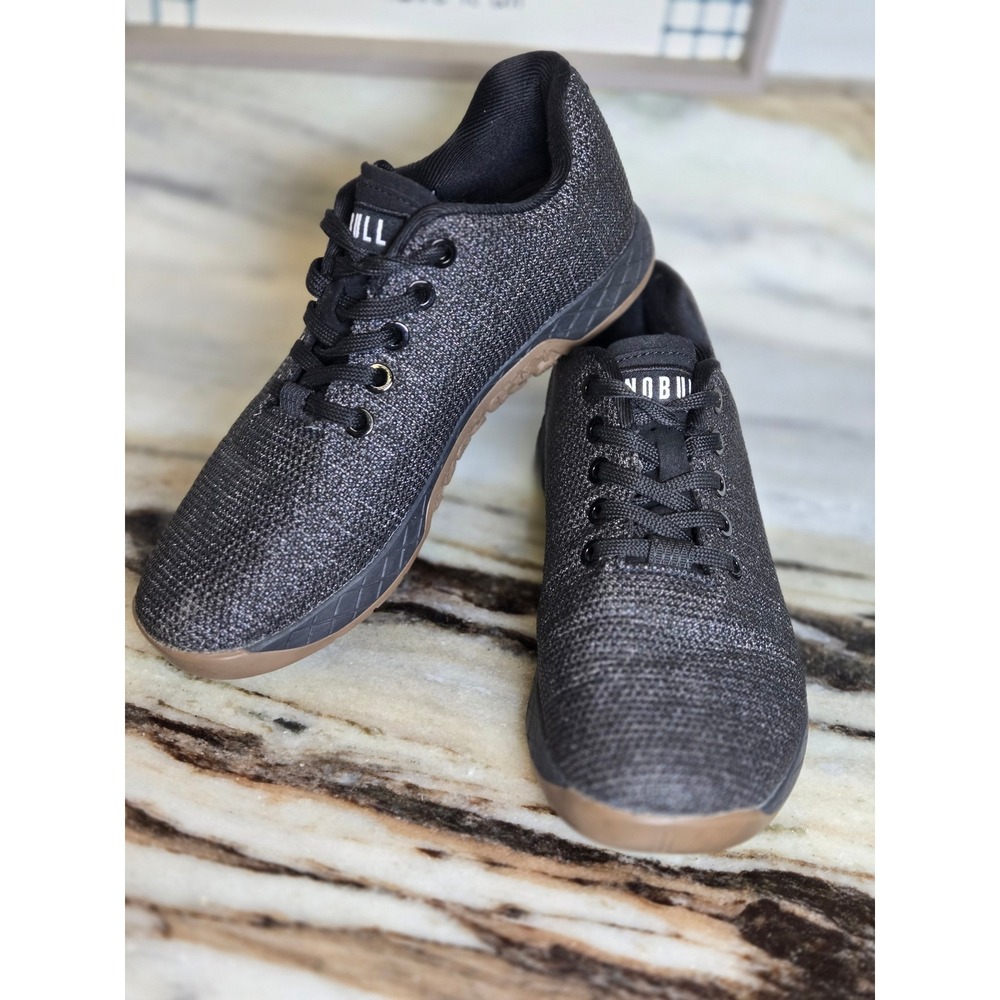 NOBULL Black Granite Trainer M 5 W 6.5 Cross Training Shoes Gum Sole Low Sneaker